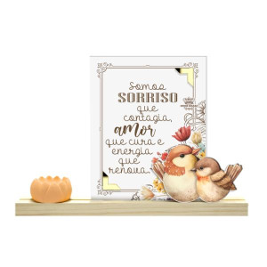 ENFEITE DE MESA COM PORTA INCENSO SOMOS SORRISO...PASSARINHO 13X20X4,5