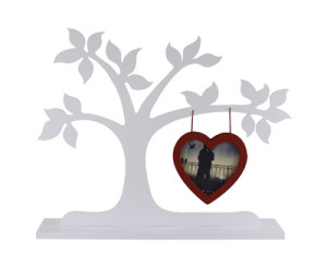 PORTA-RETRATO ÁRVORE BRANCA ARABESCO COM 1 CORAÇÃO VERMELHO 28X34