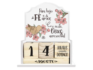 CALENDÁRIO PERMANENTE PÁSSARO PARA HOJE FÉ E AMOR...CEREJEIRA 21,5X18,5X7