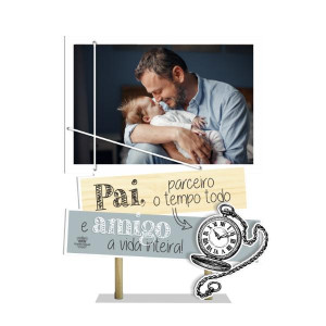 ENFEITE DE MESA COM PLAQUINHA E PORTA RETRATO PAI PARCEIRO O TEMPO TODO ... 23X16,5