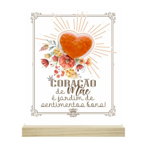 ENFEITE DE MESA COM APLIQUE CORAÇÃO DE MÃE É JARDIM...PASSARINHO 15X11