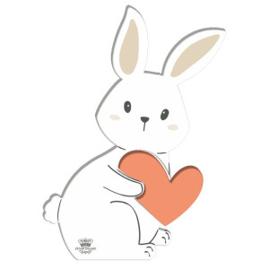 ENFEITE DE MESA COELHO COM CORAÇÃO 18X11