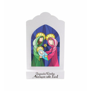 MADEIRINHA COM VITRAL SAGRADA FAMÍLIA 25,5X15