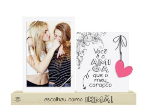 PORTA-RETRATO COM ELÁSTICO E PLACA VOCÊ É A AMIGA...21X28X4,5