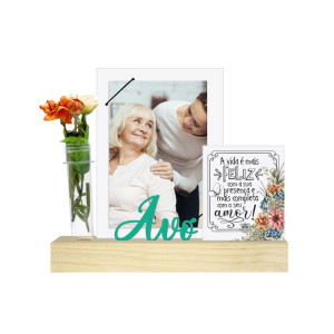 PORTA-RETRATO COM ELÁSTICO, PLACA E TUBETE AVÓ...CELEBRAÇÃO 21X23X4,5