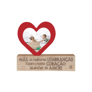MADEIRINHA CRU COM PORTA RETRATO CORAÇÃO VERMELHO... MÃE...16,5X20