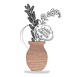 ENFEITE DE MESA VASO COM FLORES GRATIDÃO...MEMÓRIA 20X9