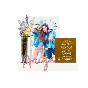 PORTA-RETRATO COM ELÁSTICO, PLACA E TUBETE AMIGA VOCÊ É...BORBOLETA 21X23X4,5