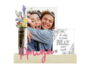 PORTA-RETRATO COM ELÁSTICO, PLACA E TUBETE AMIGA...A VIDA... 21X23X4,5