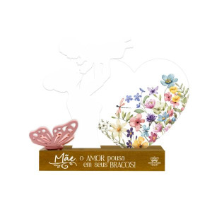 ENFEITE DE MESA COM APLIQUE MÃE O AMOR POUSA...BORBOLETA 16,5X21X6