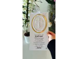 QUADRO COM APLIQUE ORAÇÃO DO BATISMO 28X14