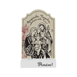 MADEIRINHA COM ACRILICO SAGRADA FAMÍLIA 20,5X12,5