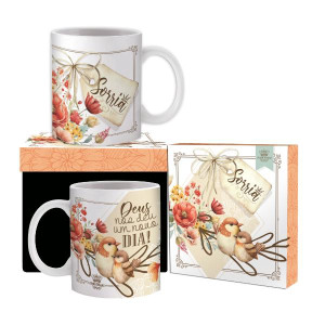 CANECA CERÂMICA SORRIA DEUS NOS DEU 