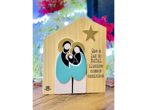 PLACA DE MESA CASINHA COM APLIQUE PRESÉPIO QUE A LUZ...19,5X16X3