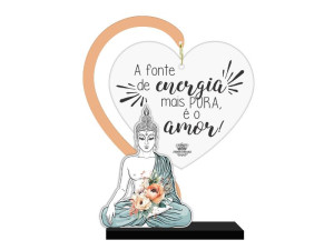 ENFEITE DE MESA COM CORAÇÃO EM ACRILICO A FONTE DE ENERGIA...BENÇÃO17X13,5