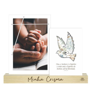 PORTA-RETRATO ELASTICO COM PLACA E MENSAGEM... MINHA CRISMA 19X24
