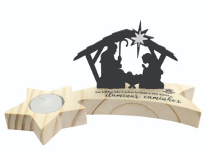 PLACA DE MESA ESTRELA COM VELA E PRESÉPIO 10X25X10