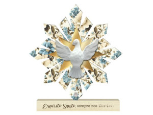 ENFEITE DE MESA COM APLIQUE ESPIRITO SANTO...20X18X3,5