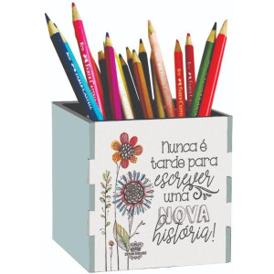 PORTA-LÁPIS NUNCA É TARDE PARA ESCREVER...JARDIM...8X8X8