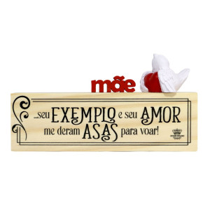 MADEIRINHA DE MESA CRU MÃE COM PÁSSARO...FLORAL VERMELHO 10X19