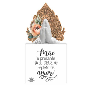 PLACA DE MESA COM APLIQUE MÃE É PRESENTE...BENÇÃO 20X10