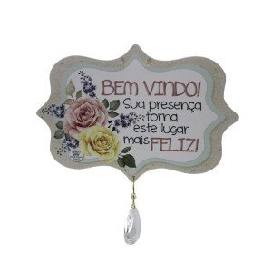 MÓBILE DE PAREDE BEM-VINDO...FLORAL 16X24