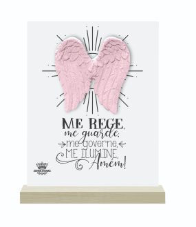 ENFEITE DE MESA COM APLIQUE ASAS ME REGE...ROSA 15X11