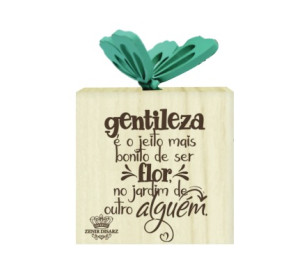 PLACA DE MESA CRU COM APLIQUE GENTILEZA É O JEITO...CELEBRAÇÃO 10X7X4