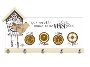 PORTA-CHAVE CASINHA RELÓGIO QUE NA VIDA NUNCA FALTE...CEREJEIRA 17X29,5