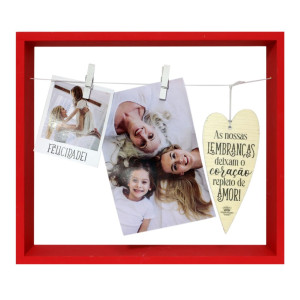 PORTA-RETRATO AS NOSSAS LEMBRANÇAS...COM PRESILHAS E TAG...FLORAL VERMELHO 23,5X27