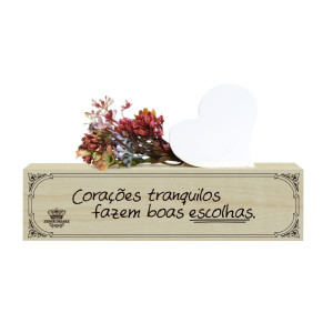 PLACA DE MESA COM APLIQUE FLORES CORAÇÕES TRANQUILOS...FLORESCER 10X17X3