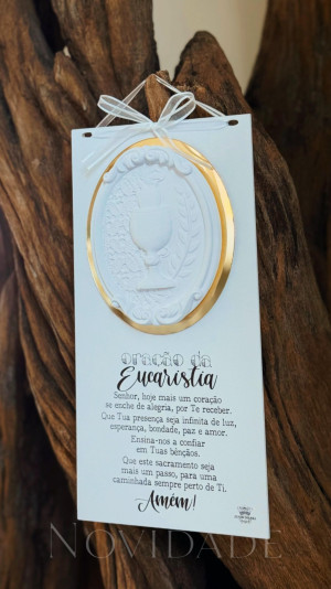 QUADRO COM APLIQUE ORAÇÃO DA EUCARISTIA 28X14