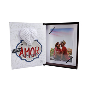 CAIXA/PORTA RETRATO ARTICULADA COM APLIQUE SE TODO AMOR É SAGRADO 19,5X15,5X3,5