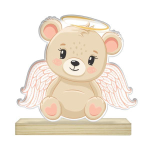 ENFEITE DE MESA URSO ANJO BABY URSO ROSA 8,5X8