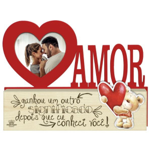 MADEIRINHA CRU COM PORTA RETRATO CORAÇÃO E PALAVRA AMOR GANHOU UM OUTRO... 17X22