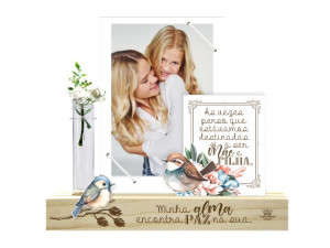 PORTA-RETRATO COM ELÁSTICO, PLACA E TUBETE MÃE E FILHA...PÁSSAROS 21X23X4,5