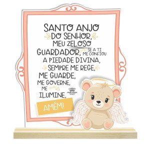 PLACA DE MESA SANTO ANJO BABY URSO ROSA 20X17