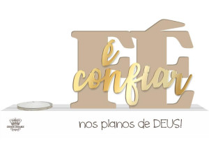 ENFEITE DE MESA COM APLIQUE E VELA FÉ É CONFIAR 10X18X4,5