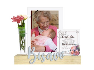 PORTA-RETRATO COM ELÁSTICO, PLACA E TUBETE - BISAVÓ... BORBOLETA 21X23X4,5