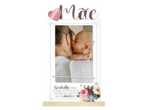 PORTA-RETRATO COM ELÁSTICO, MÃE GRATIDÃO PELAS NOSSAS...27X16X3