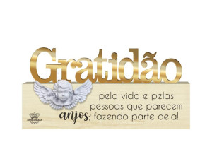 MADEIRINHA CRU GRATIDÃO(DOURADA) COM APLIQUE ANJO... 9X18