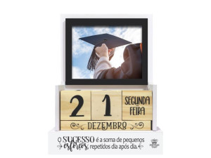 CALENDÁRIO PERMANENTE COM PORTA RETRATO SUCESSO É A SOMA DE PEQUENOS...21,5X18X6,5