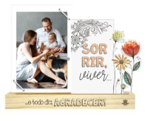 PORTA-RETRATO ELÁSTICO COM PLACA E MENSAGEM SORRIR VIVER...19X24