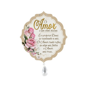 MÓBILE DE PAREDE COM APLIQUE AMOR...FLORAL BRANCO 22X20