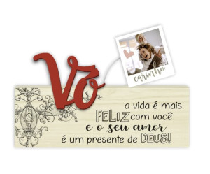 MADEIRINHA CRU PORTA RETRATO VÓ A VIDA É MAIS FELIZ...15X22X3