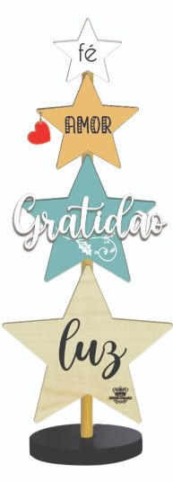 ENFEITE DE MESA COM PLAQUINHAS FÉ, AMOR, GRATIDÃO...31,5X12,5