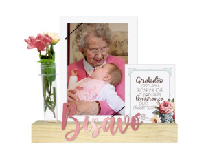 PORTA-RETRATO COM ELÁSTICO, PLACA E TUBETE BISAVÓ...LAVANDA 21X23X4,5