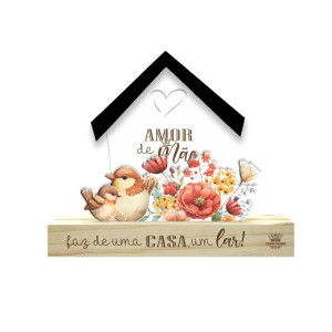 ENFEITE DE MESA COM APLIQUE AMOR DE MÃE....PASSARINHHO 14,5X18