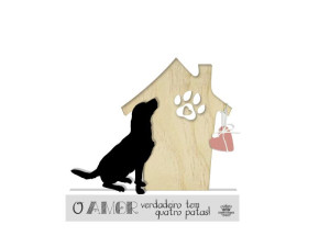 ENFEITE DE MESA COM APLIQUE CASINHA COM CACHORRO...20X16X3,5