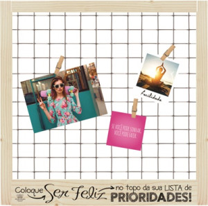 PORTA-RETRATO CRU COM TELA COLOQUE SER FELIZ...33,5X33,5